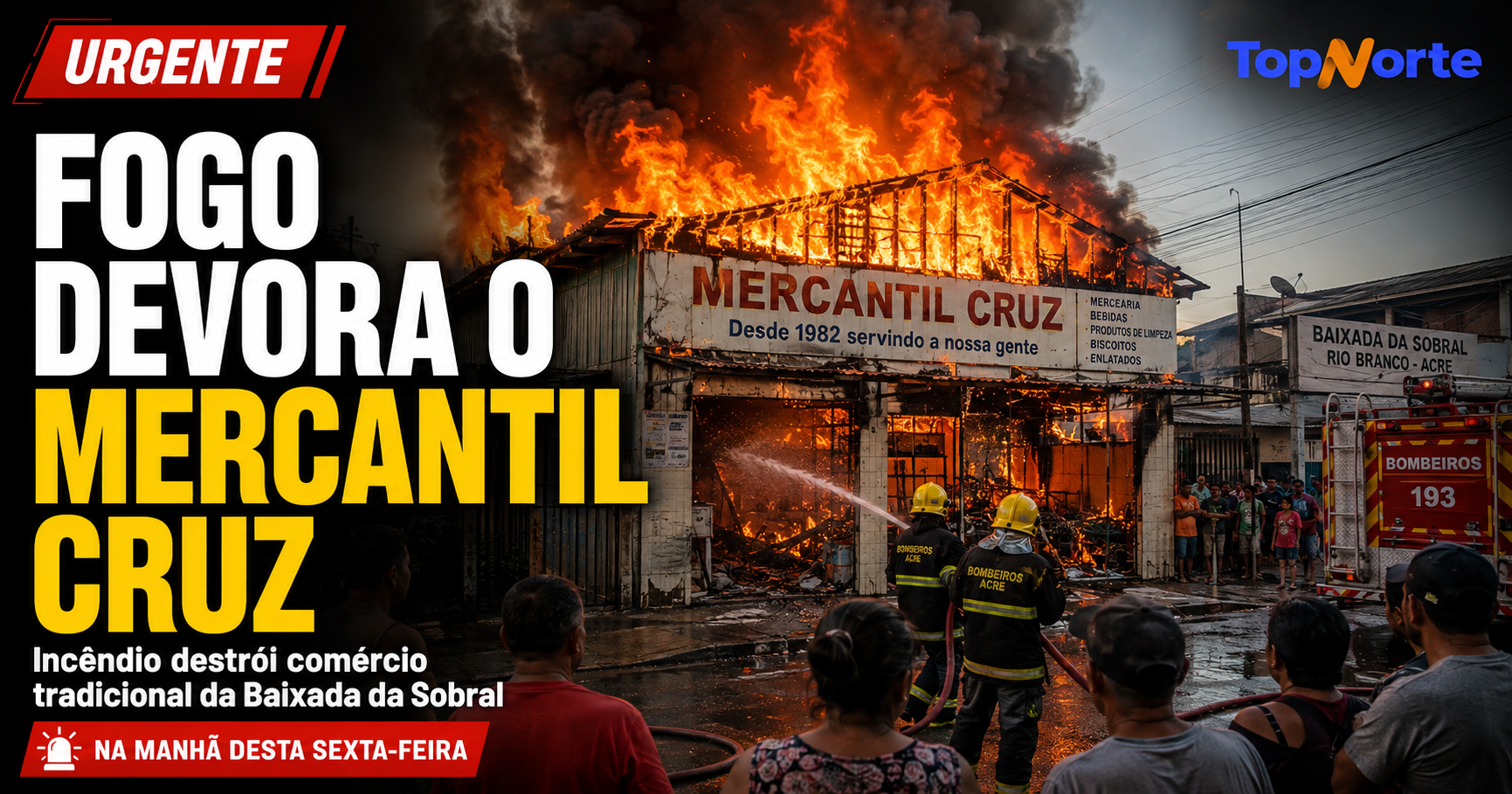 Fogo destrói Mercantil Cruz e mobiliza Bombeiros na Baixada da Sobral, em Rio Branco