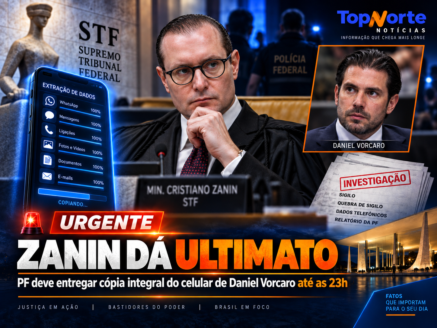 Zanin determina que PF entregue cópia integral do celular de Daniel Vorcaro até as 23h
