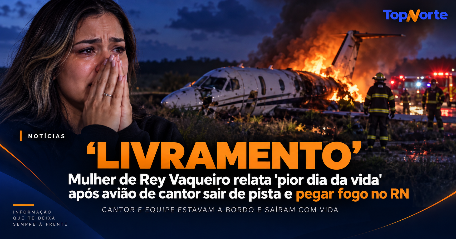 “Livramento”: mulher de Rey Vaqueiro relata “pior dia da vida” após avião sair da pista e pegar fogo no RN